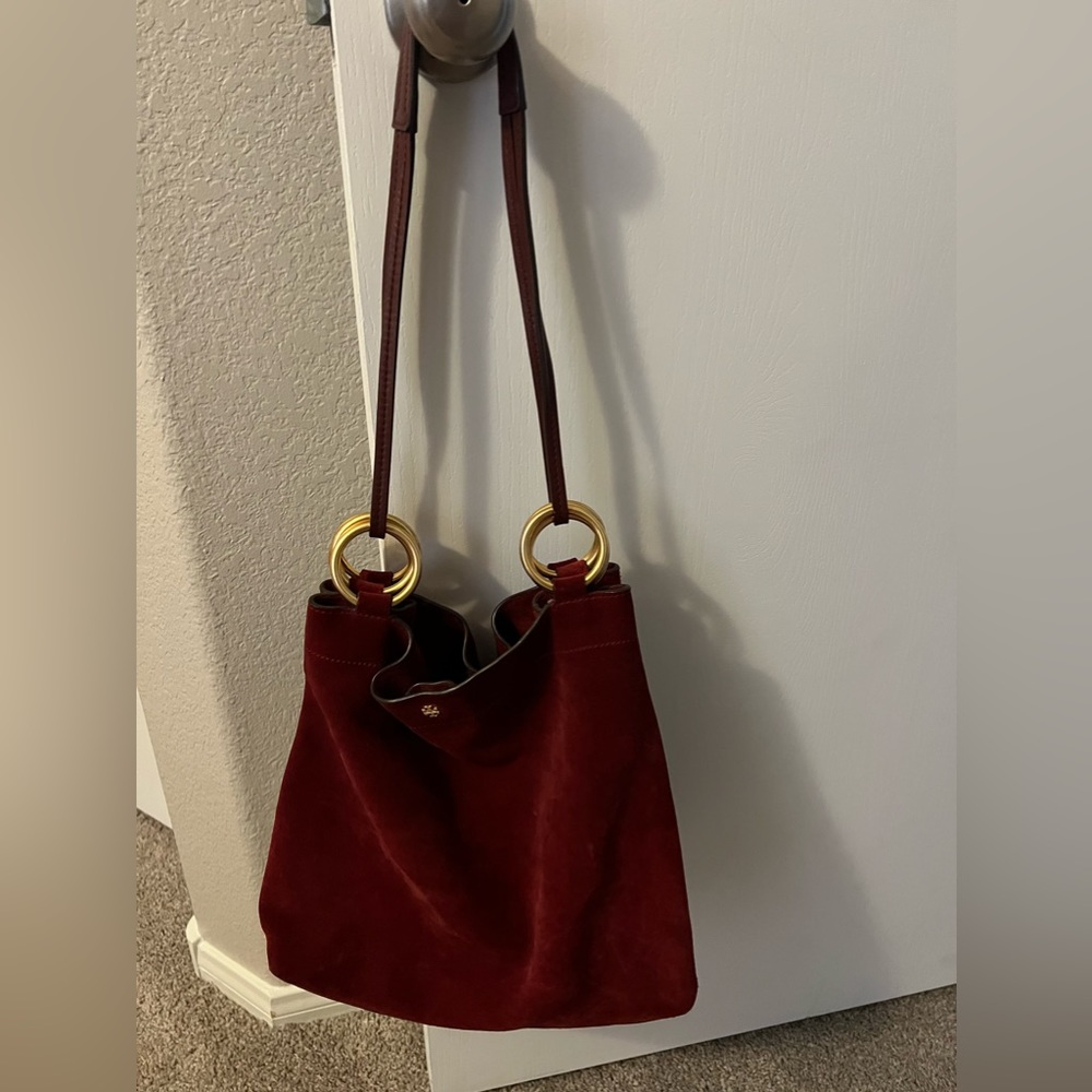 Red/burgundy Tory Burch suede hobo bag - the Farrah